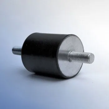Single cylindrical rubber-metal bobbin anti-vibration mount with threaded studs