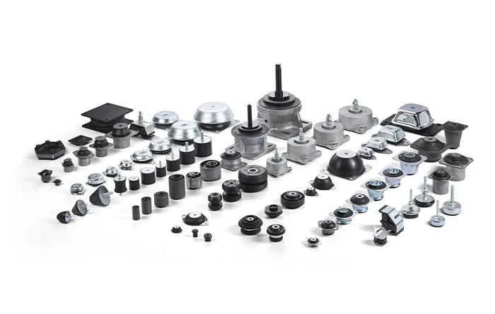 Full range of industrial anti-vibration mount types — cylindrical, bobbin, levelling and buffer types