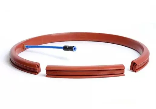 Inflatable seal ring with blue pneumatic air inlet tube — hollow elastomer profile