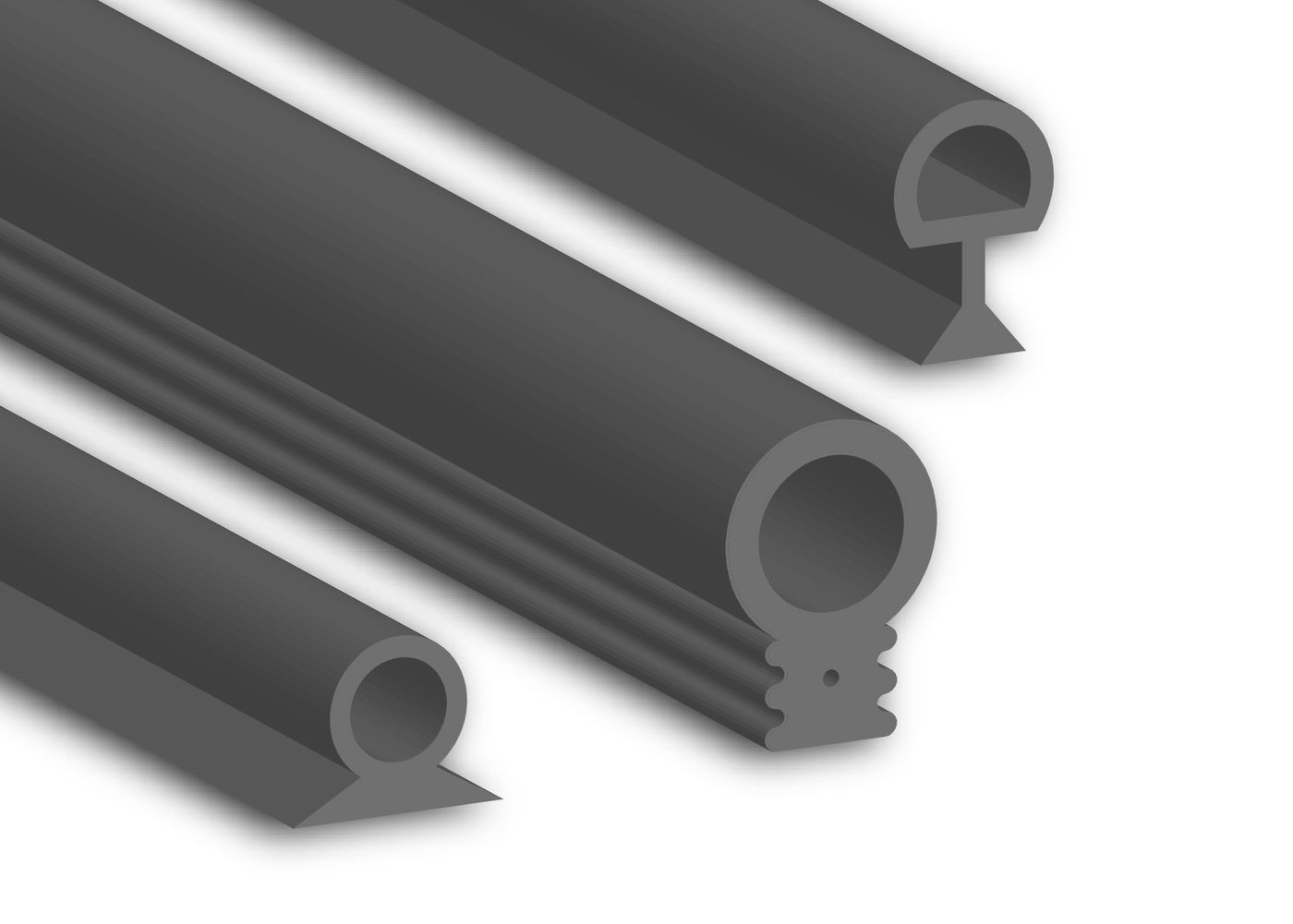 Inflatable seal with pneumatic fitting showing the hollow elastomer profile in deflated state